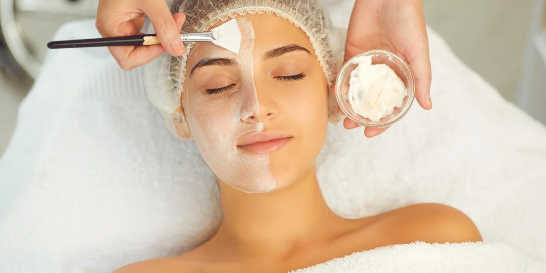 Facial treatment in progress. Woman with a cream mask. Relaxing ambiance.