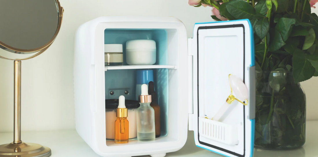 Skincare fridge with opened door