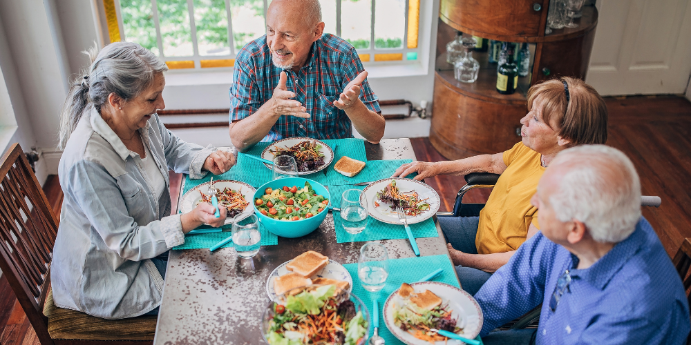 old people eating with healthy foods 